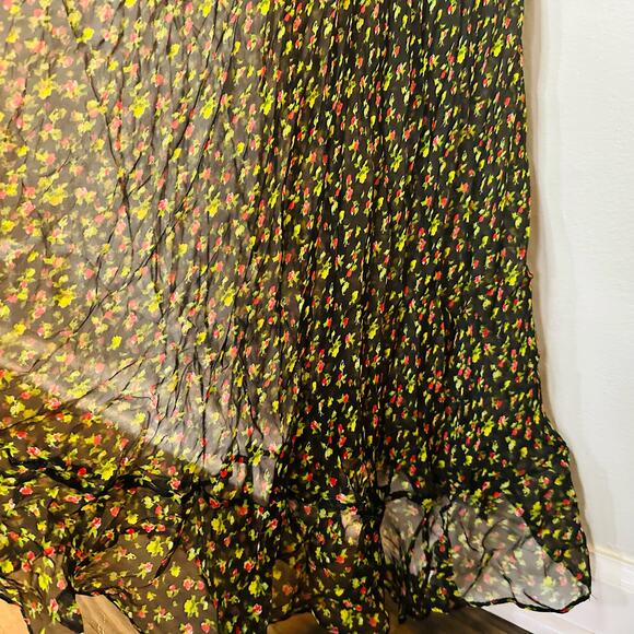 Caroline Constas Vivian Winter Rose 100% Silk V-Neck Ruffles Gown Size Small - Picture 14 of 16